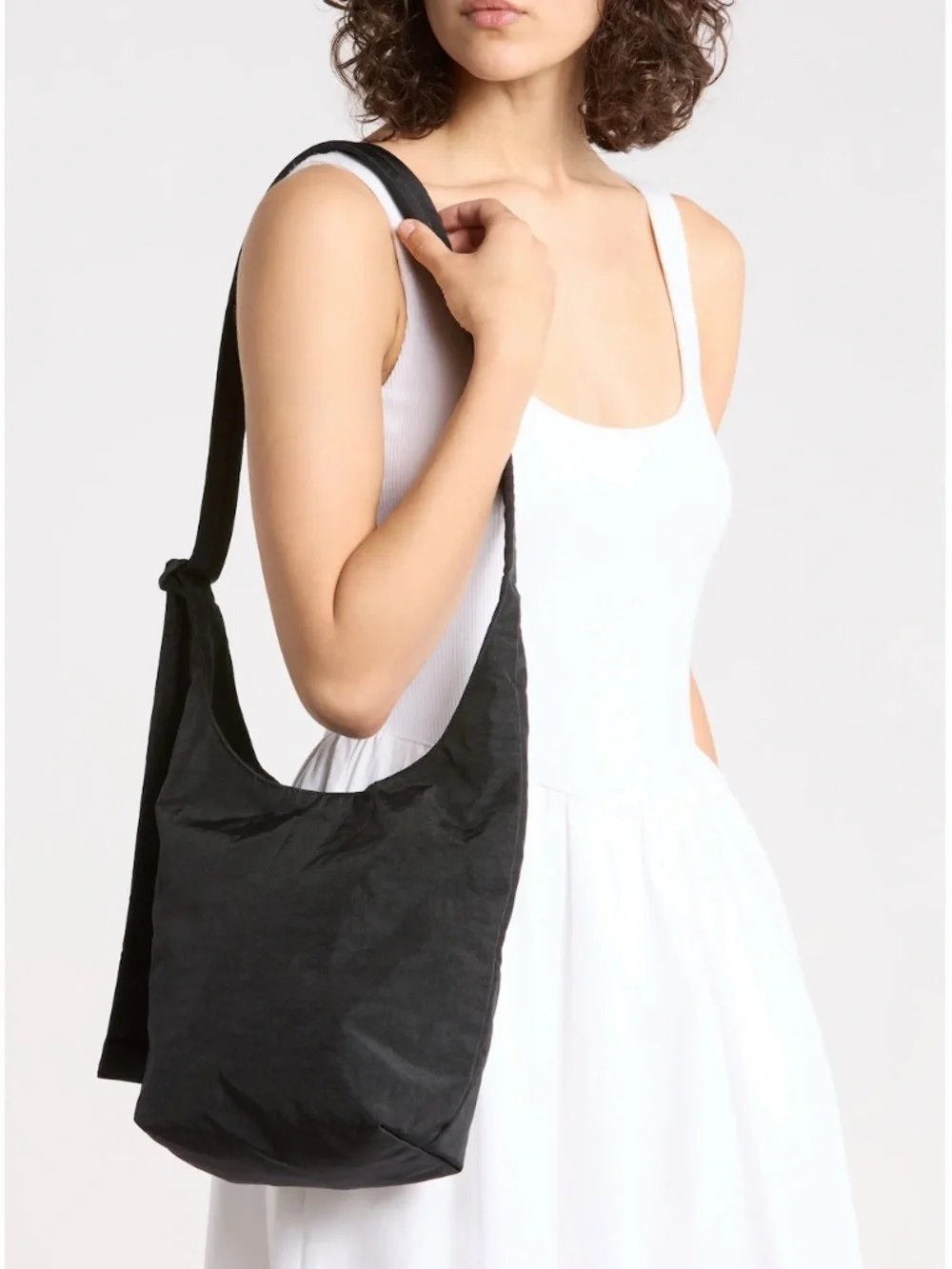 Baggu Small Nylon Sling Bag in Black, Adjustable Shoulder Purse